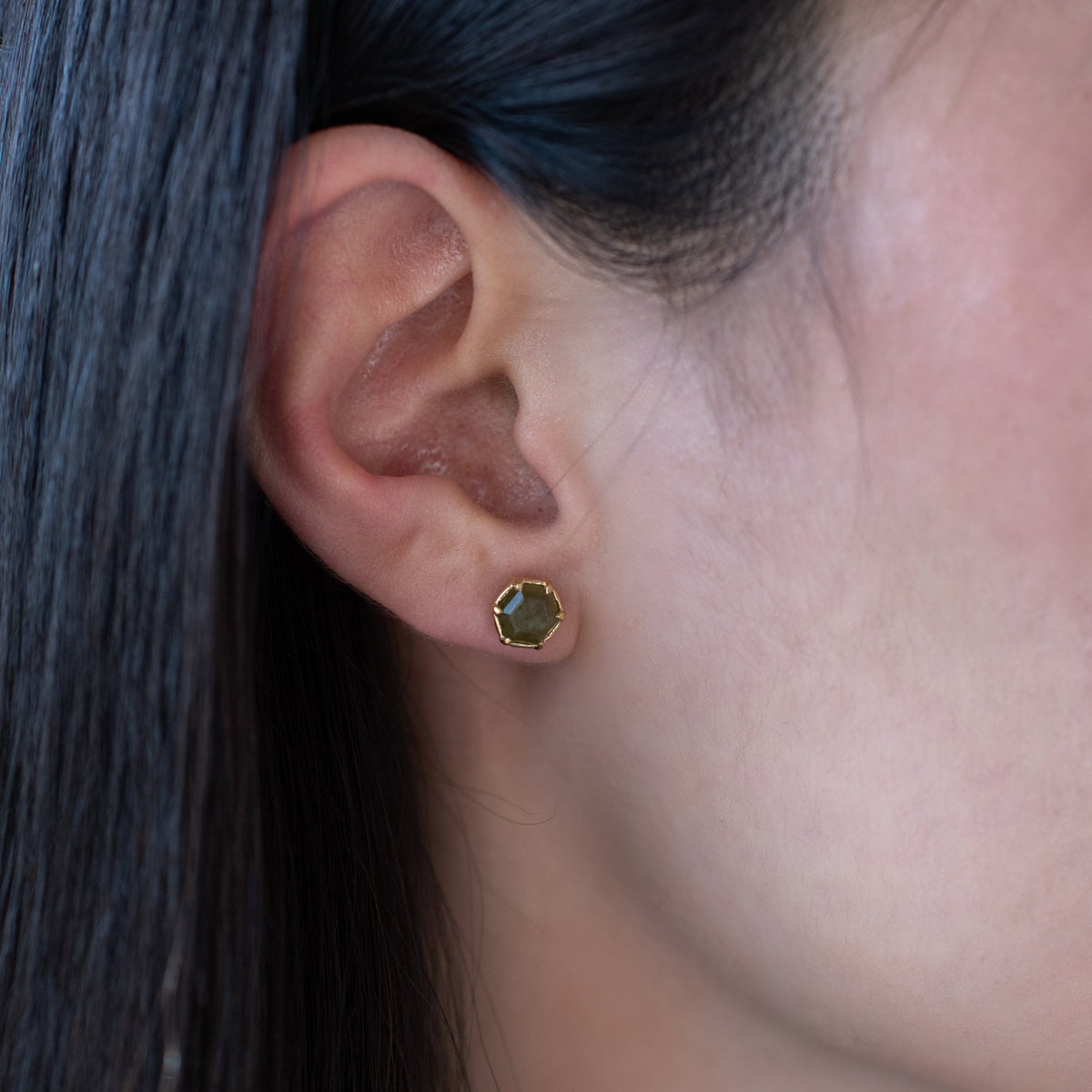 Mini Grace Hexagon Stud Earrings - Juniper Vasonite - SO PRETTY CARA COTTER