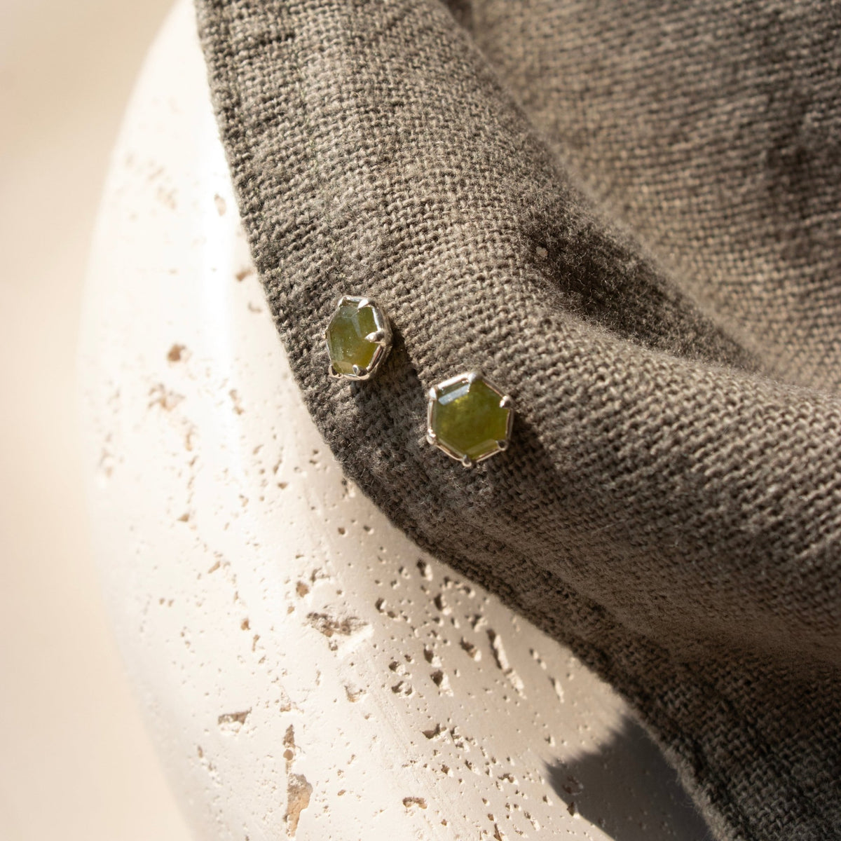 Mini Grace Hexagon Stud Earrings - Juniper Vasonite - SO PRETTY CARA COTTER