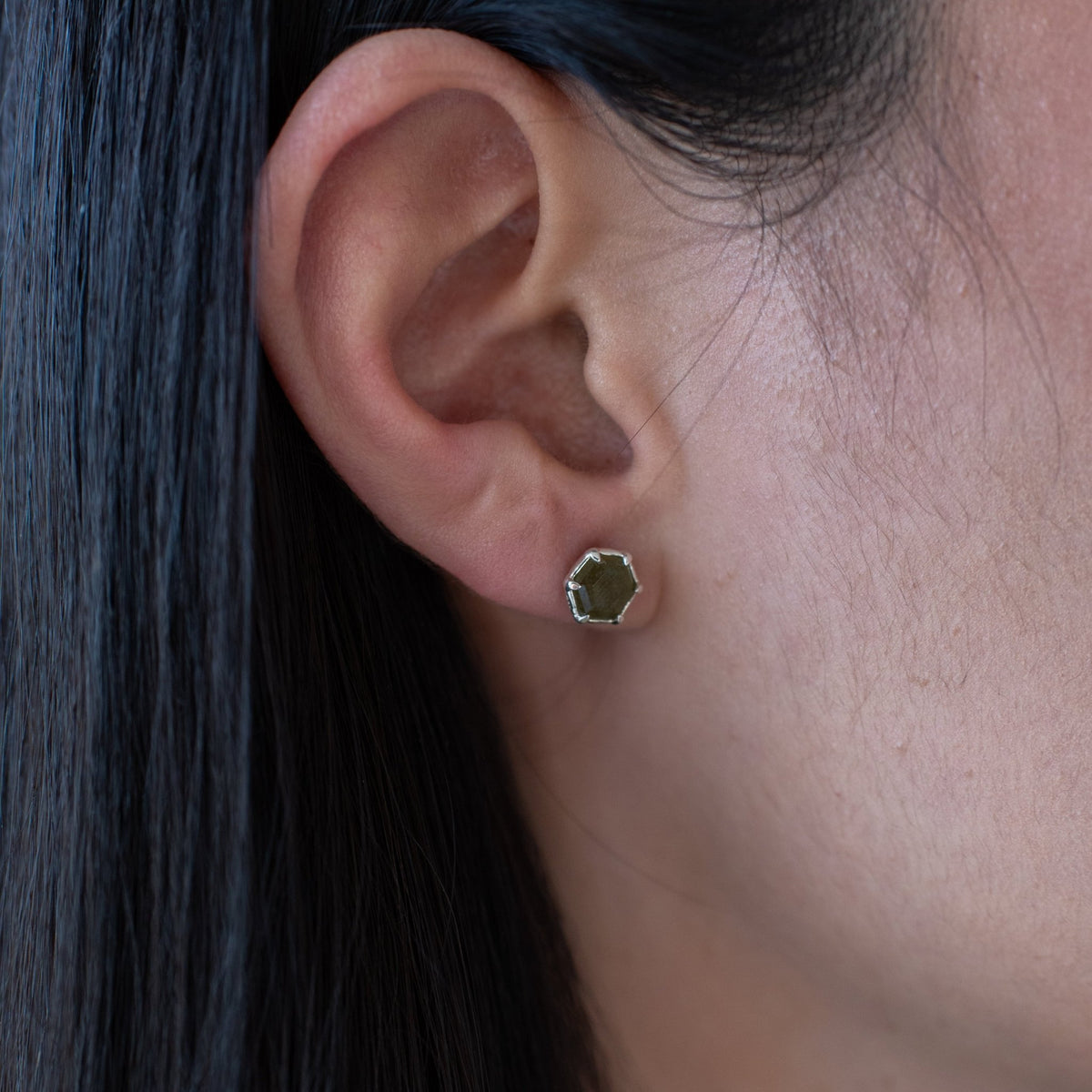 Mini Grace Hexagon Stud Earrings - Juniper Vasonite - SO PRETTY CARA COTTER