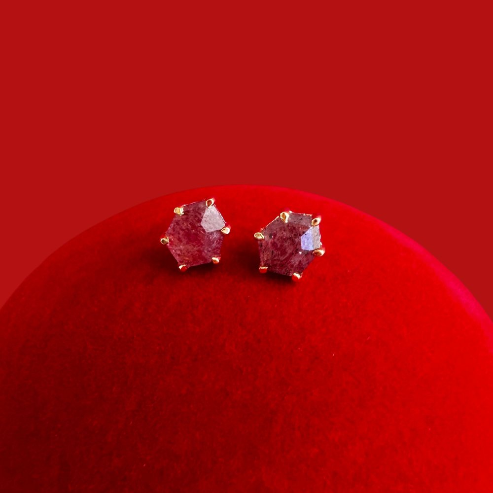 MINI HONOUR STUD EARRINGS - CRANBERRY QUARTZ &amp; GOLD - SO PRETTY CARA COTTER