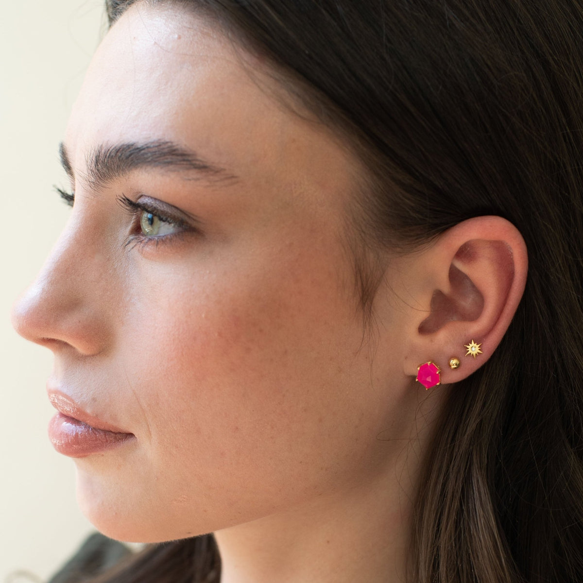 MINI HONOUR STUD EARRINGS - HOT PINK CHALCEDONY - SO PRETTY CARA COTTER