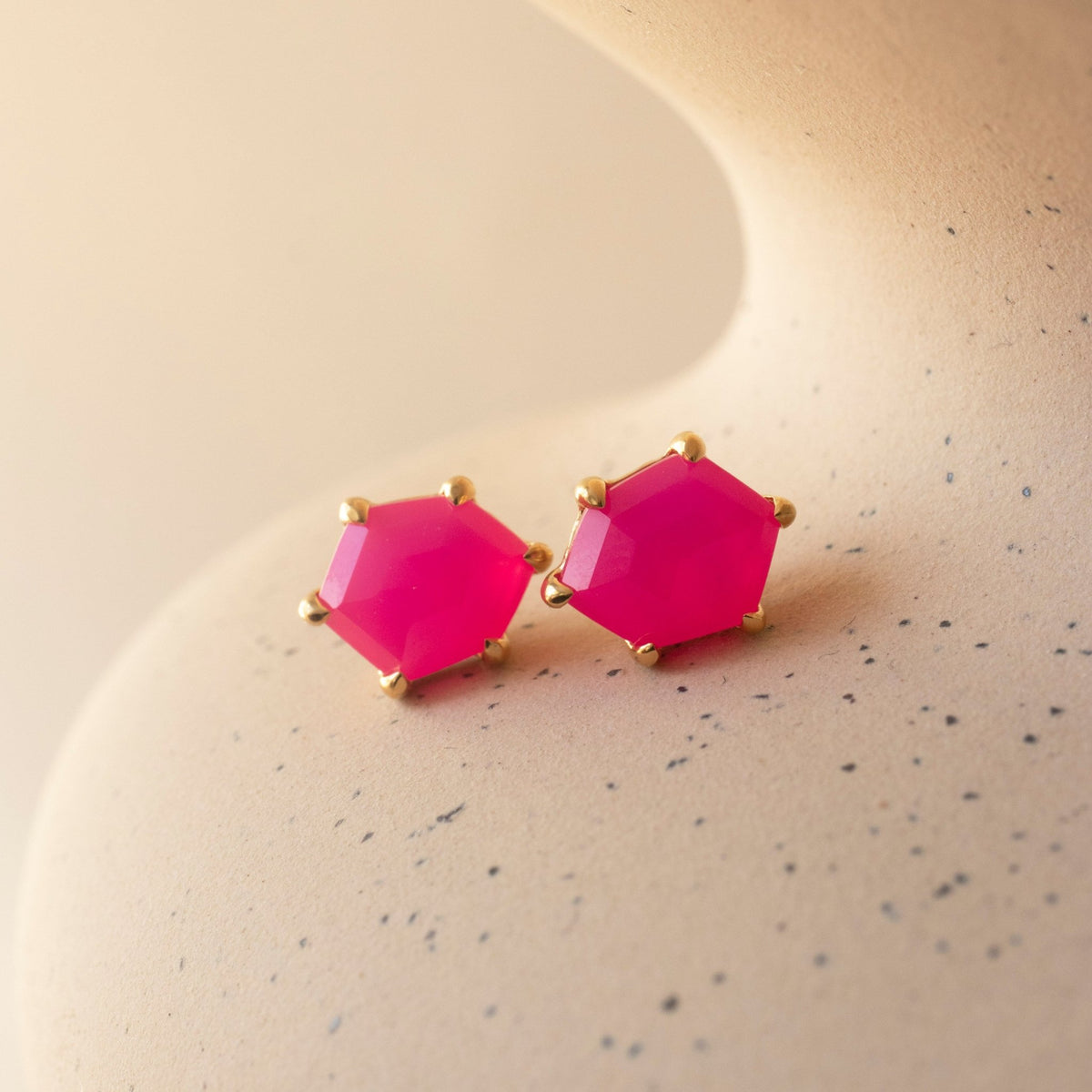 MINI HONOUR STUD EARRINGS - HOT PINK CHALCEDONY - SO PRETTY CARA COTTER