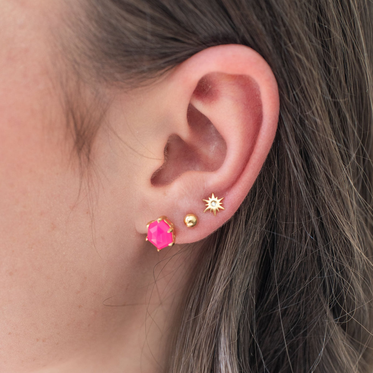 MINI HONOUR STUD EARRINGS - HOT PINK CHALCEDONY - SO PRETTY CARA COTTER