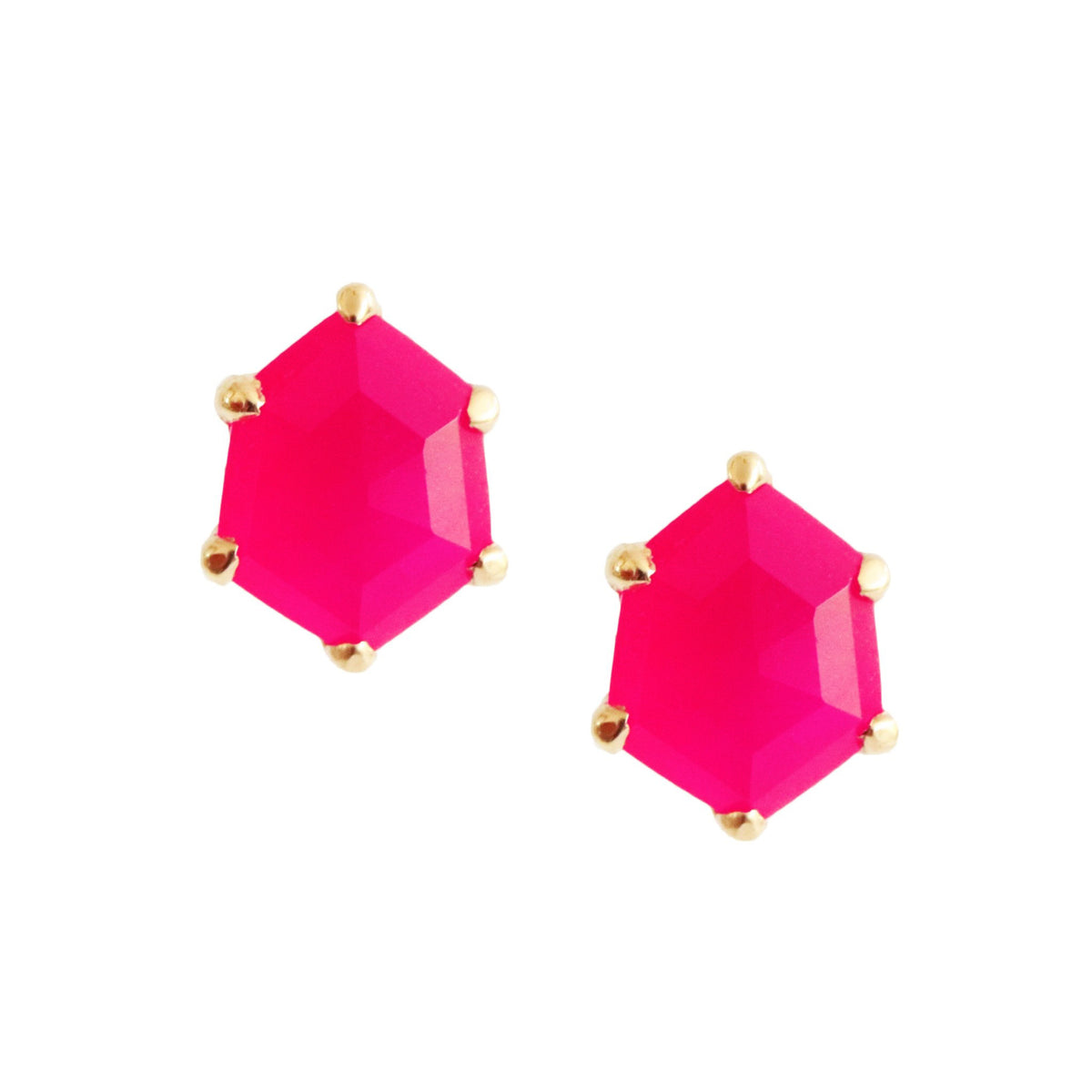 MINI HONOUR STUD EARRINGS - HOT PINK CHALCEDONY