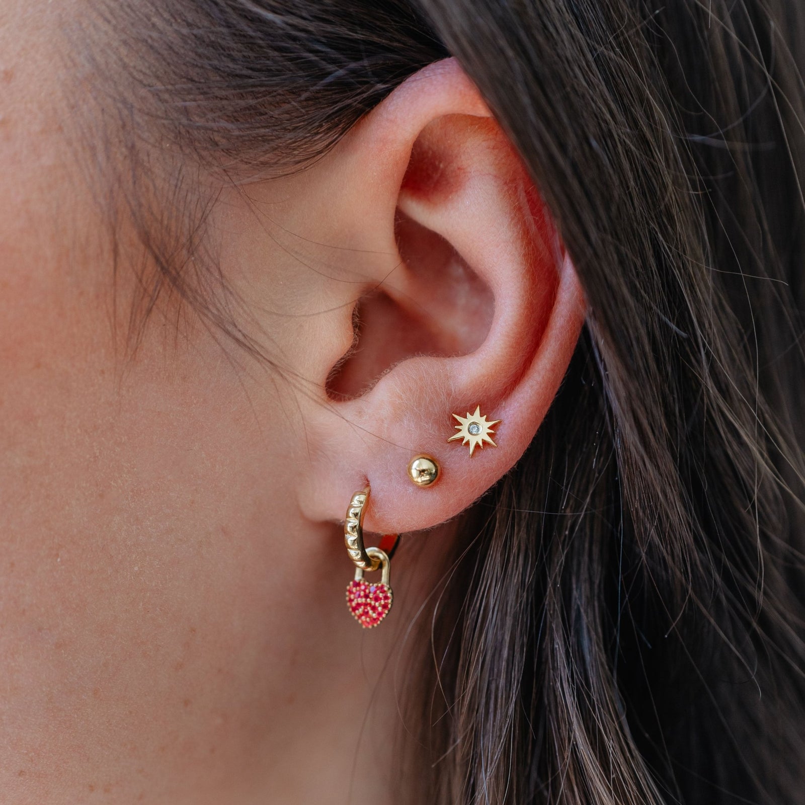 MINI LOVE HEART LOCK HUGGIE HOOPS - HOT PINK CHALCEDONY - SO PRETTY CARA COTTER