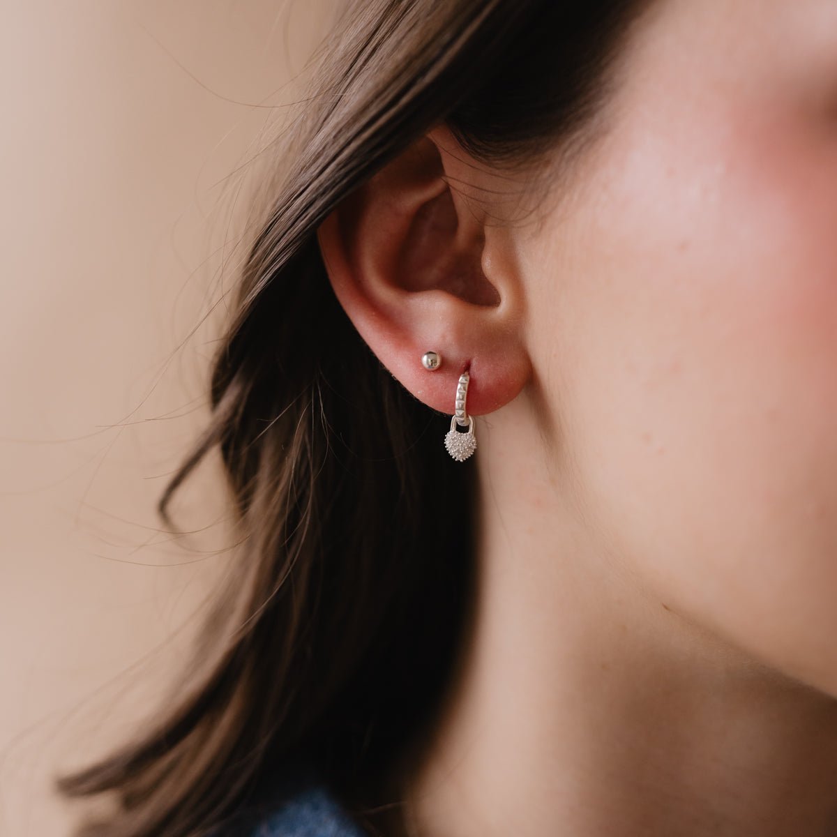 MINI LOVE HUGGIE HOOPS HEART LOCK - CUBIC ZIRCONIA & SILVER - SO PRETTY CARA COTTER