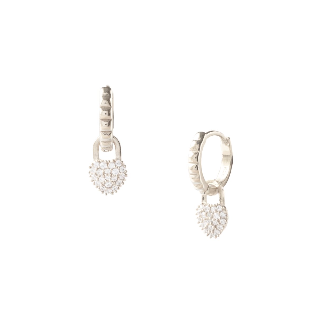 MINI LOVE HUGGIE HOOPS HEART LOCK - CUBIC ZIRCONIA & SILVER - SO PRETTY CARA COTTER