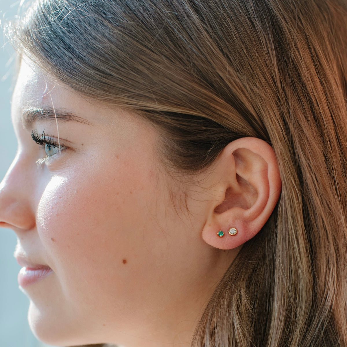 MINI LOVE SOLITAIRE STUDS - EMERALD - SO PRETTY CARA COTTER