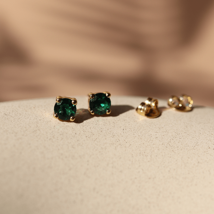 MINI LOVE SOLITAIRE STUDS - EMERALD - SO PRETTY CARA COTTER