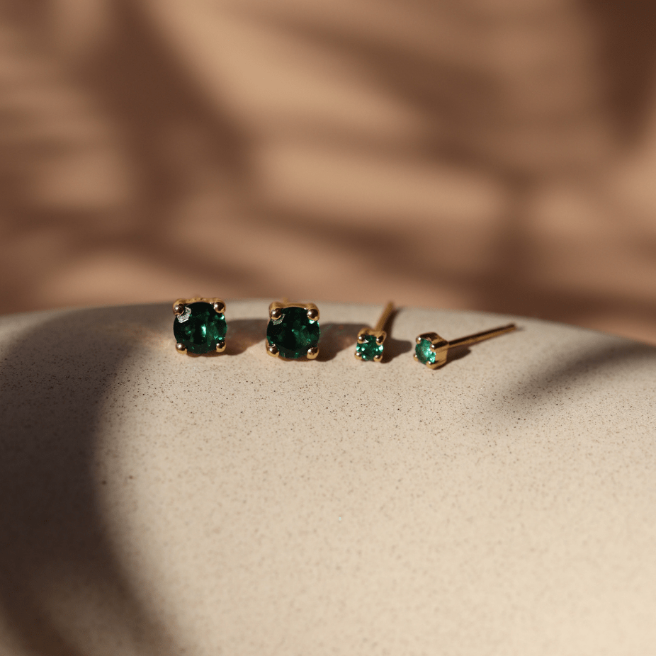 MINI LOVE SOLITAIRE STUDS - EMERALD - SO PRETTY CARA COTTER