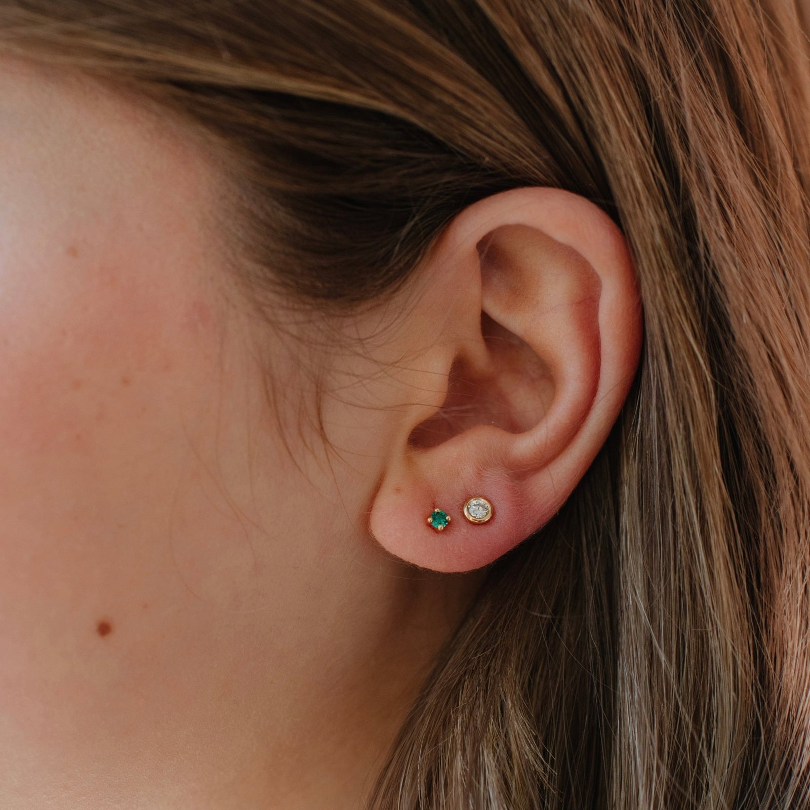 MINI LOVE SOLITAIRE STUDS - EMERALD - SO PRETTY CARA COTTER