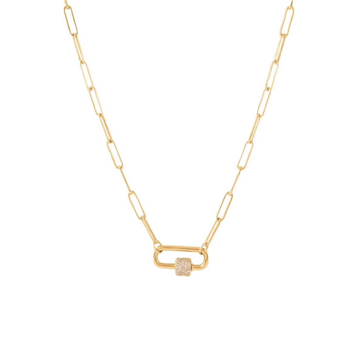 POISE OVAL LINK OPEN ENDED NECKLACE - GOLD WITH CRYSTAL CARABINER CONNECTOR - GOLD - SO PRETTY CARA COTTER