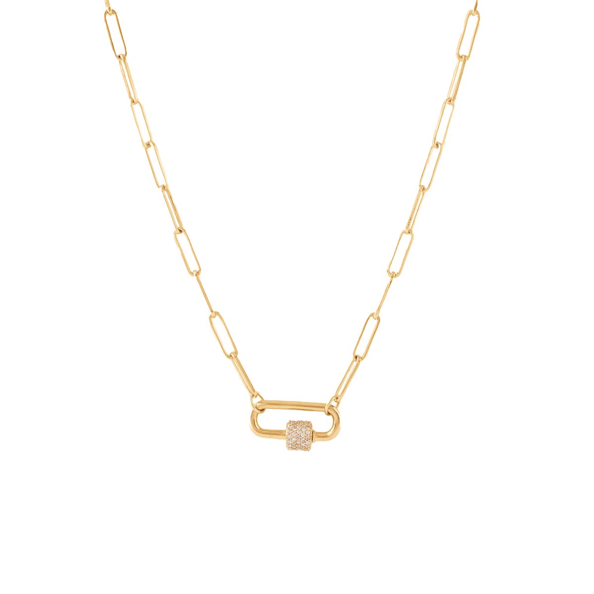 POISE OVAL LINK OPEN ENDED NECKLACE - GOLD WITH CRYSTAL CARABINER CONNECTOR - GOLD - SO PRETTY CARA COTTER