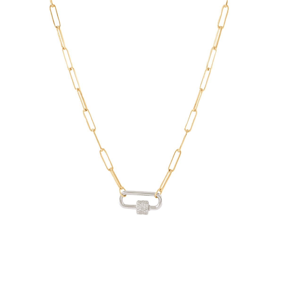 POISE OVAL LINK OPEN ENDED NECKLACE - GOLD WITH CRYSTAL CARABINER CONNECTOR - SILVER - SO PRETTY CARA COTTER