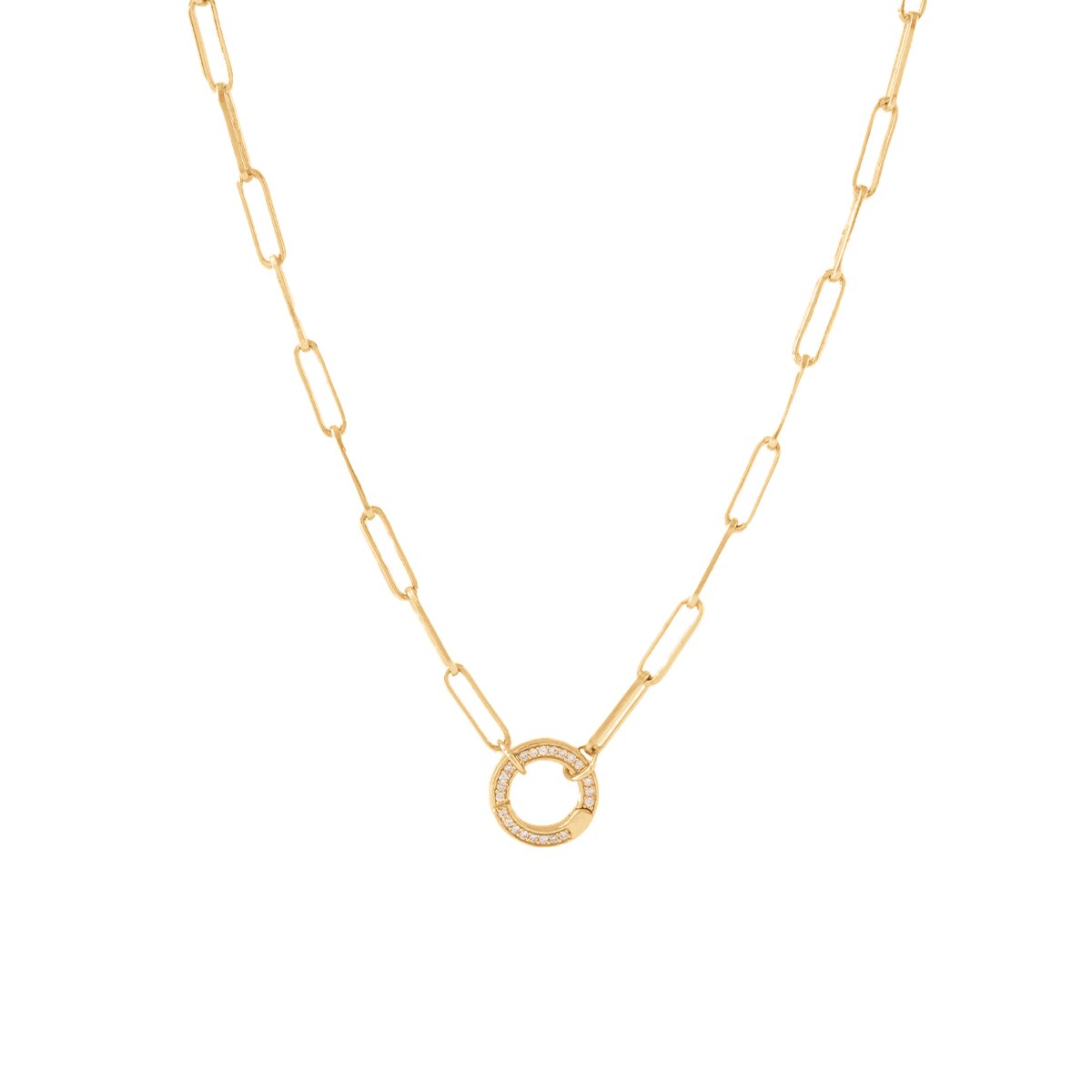 POISE OVAL LINK OPEN ENDED NECKLACE - GOLD WITH CRYSTAL ROUND CONNECTOR - GOLD - SO PRETTY CARA COTTER