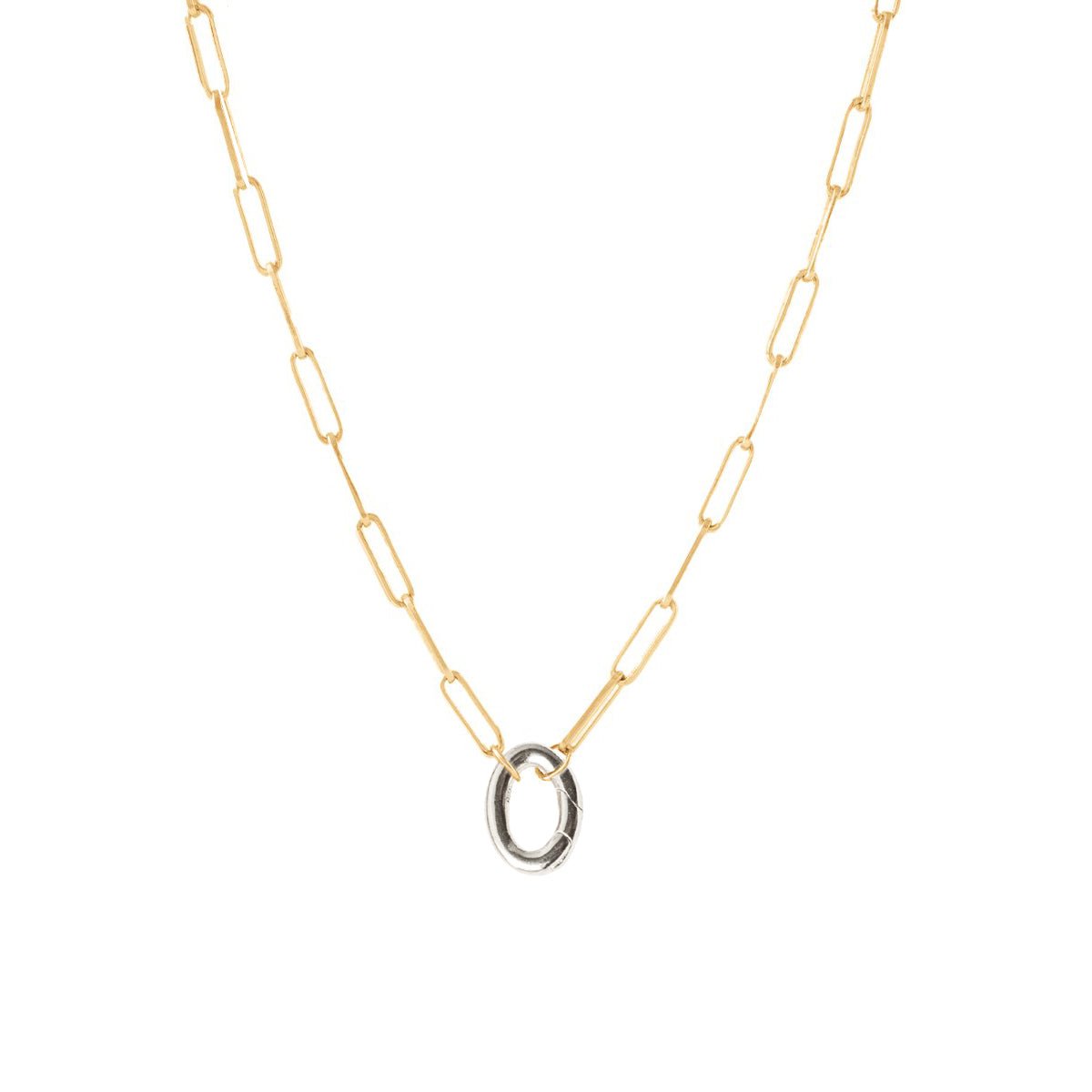 POISE OVAL LINK OPEN ENDED NECKLACE - GOLD WITH OVAL PUSH SPRING CONNECTOR - SILVER - SO PRETTY CARA COTTER