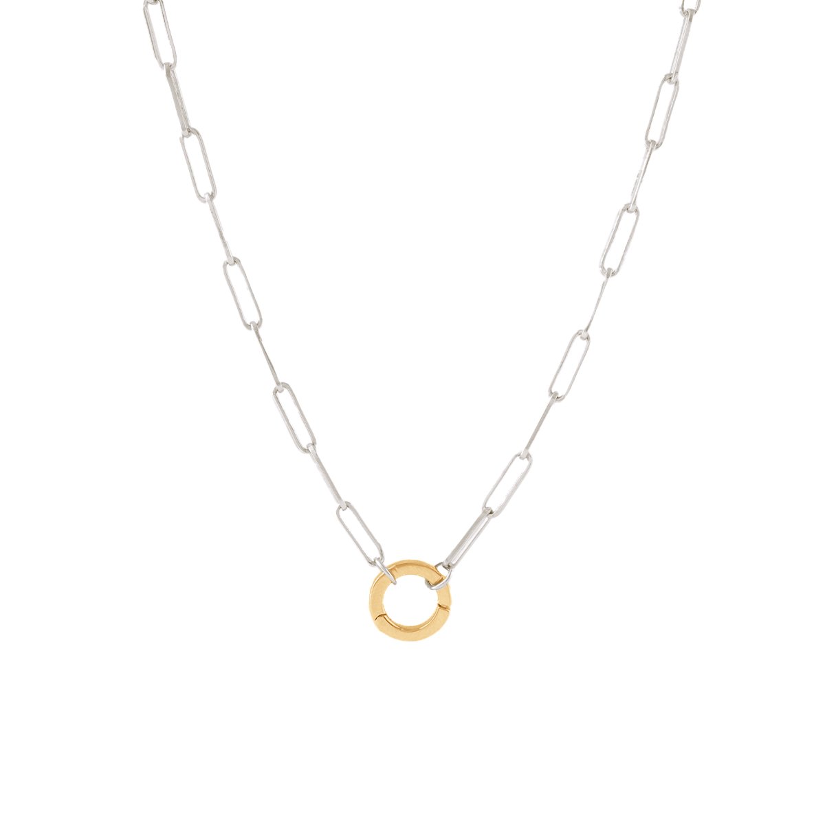 POISE OVAL LINK OPEN ENDED NECKLACE - GOLD WITH ROUND CONNECTOR - SILVER - SO PRETTY CARA COTTER