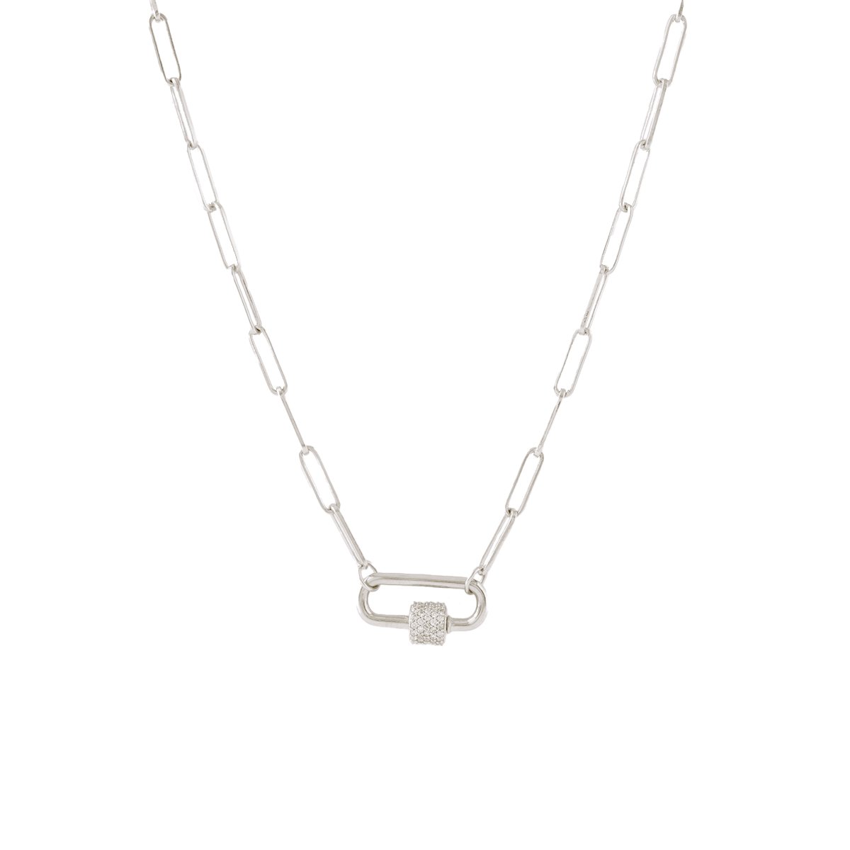 POISE OVAL LINK OPEN ENDED NECKLACE - SILVER WITH CRYSTAL CARABINER CONNECTOR - SILVER - SO PRETTY CARA COTTER