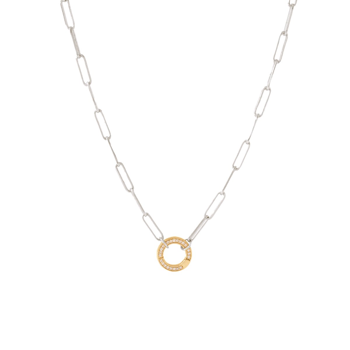 POISE OVAL LINK OPEN ENDED NECKLACE - SILVER WITH CRYSTAL ROUND CONNECTOR - GOLD - SO PRETTY CARA COTTER