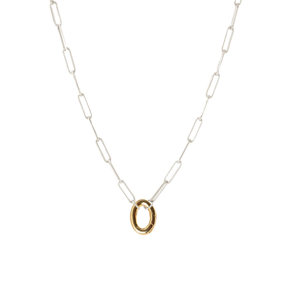 POISE OVAL LINK OPEN ENDED NECKLACE - SILVER WITH OVAL PUSH SPRING CONNECTOR - GOLD - SO PRETTY CARA COTTER