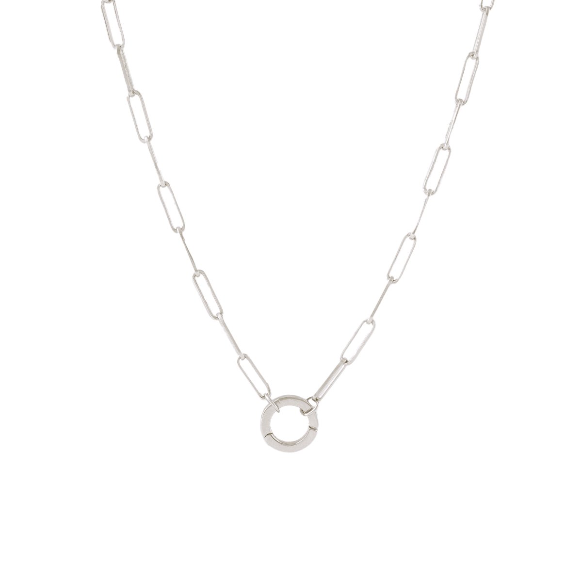 POISE OVAL LINK OPEN ENDED NECKLACE - SILVER WITH ROUND CONNECTOR - SILVER - SO PRETTY CARA COTTER