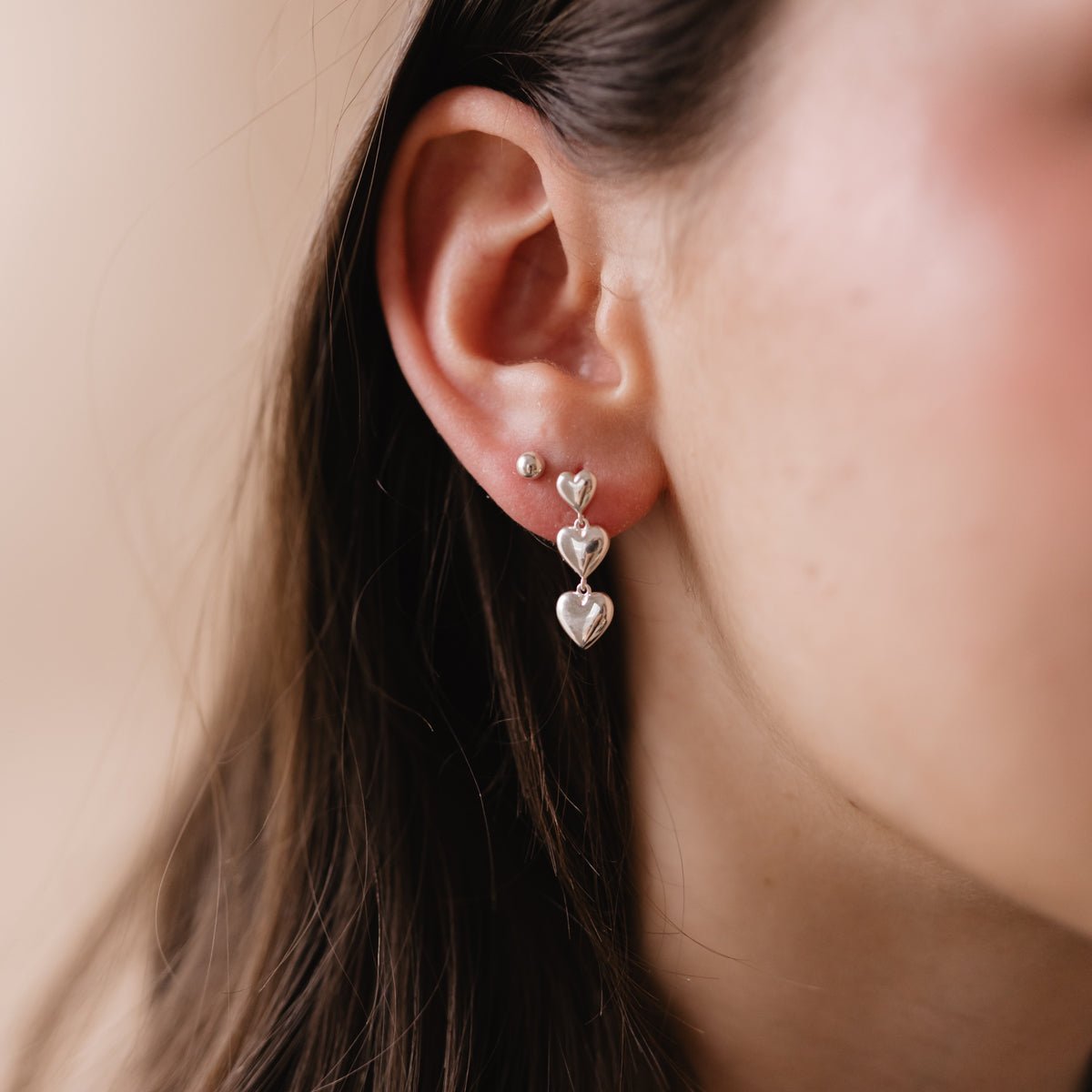 POISE TRIO HEART DROP EARRINGS - SILVER - SO PRETTY CARA COTTER