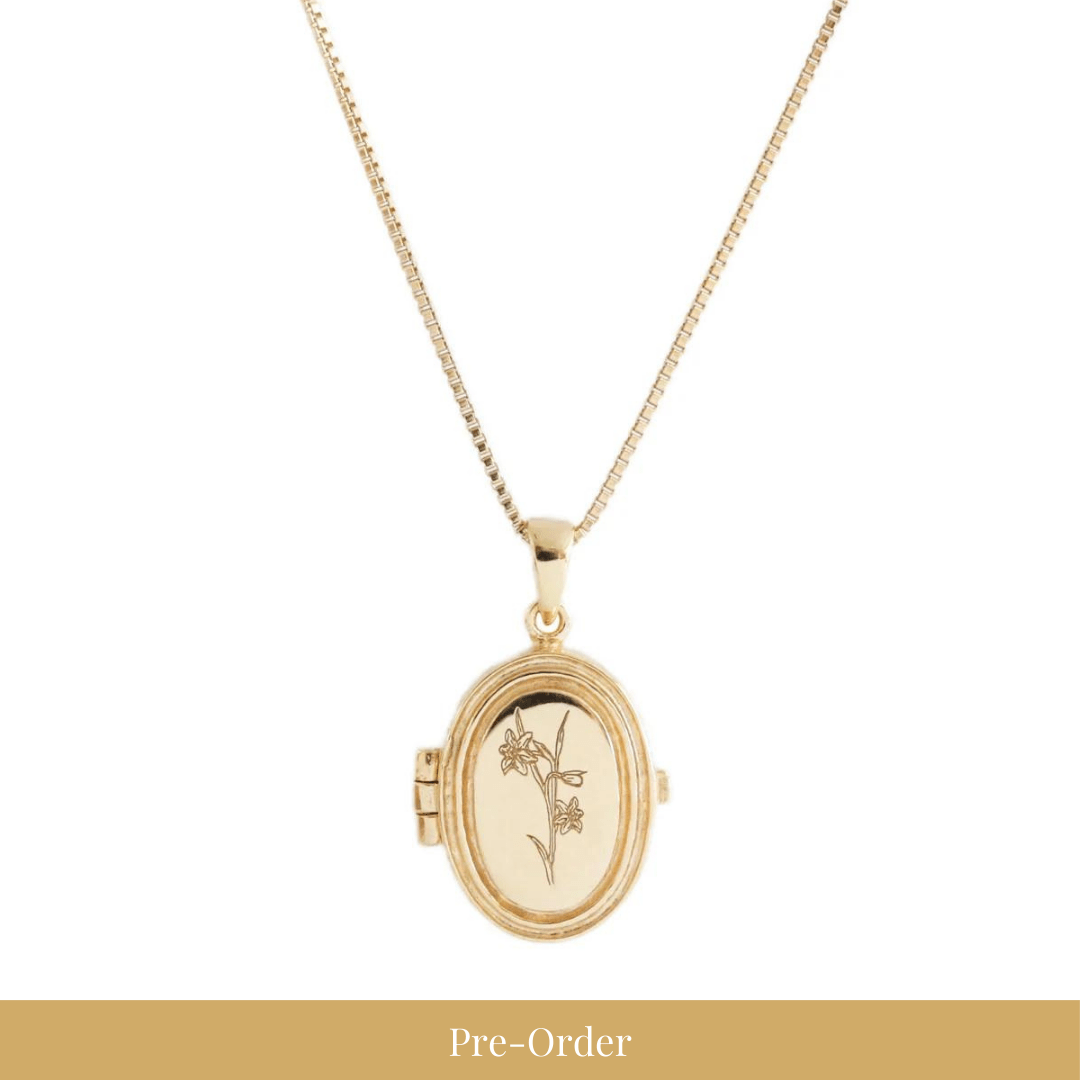 PRE - ORDER FRAICHE DAFFODIL LOCKET NECKLACE - GOLD - SO PRETTY CARA COTTER