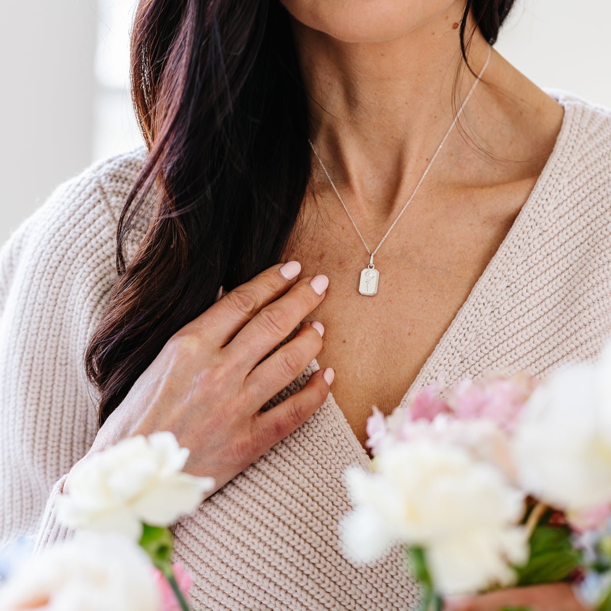 PRE-ORDER FRAICHE INSPIRE NOVEMBER BIRTH FLOWER NECKLACE - PEONY - SILVER - SO PRETTY CARA COTTER