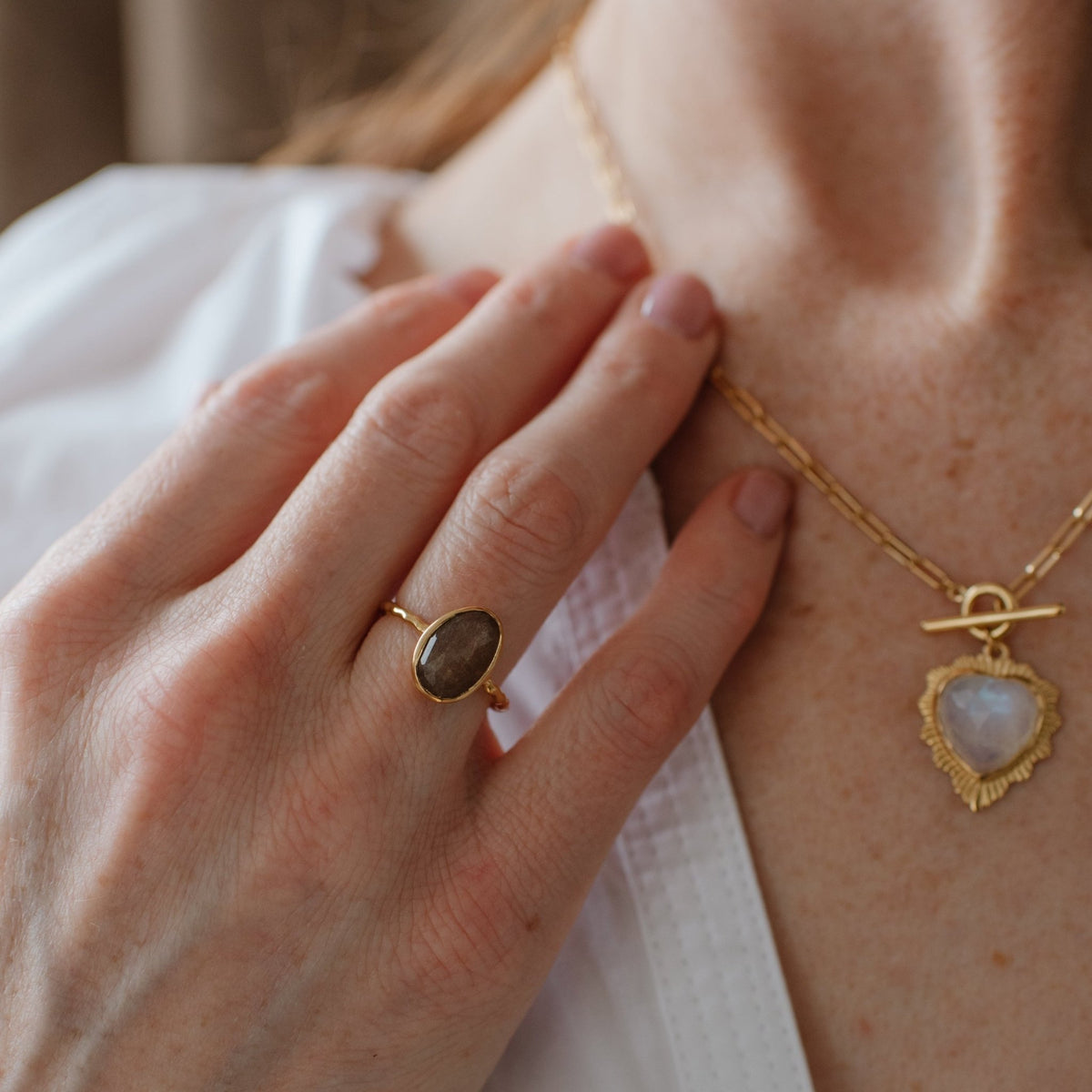 Protect Oval Ring - Chai Moonstone - SO PRETTY CARA COTTER