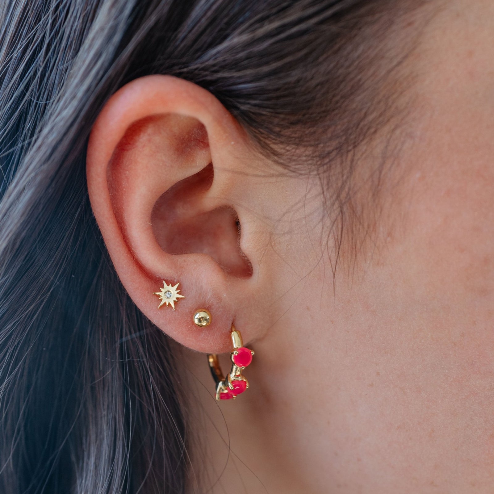 SCATTERED LOVE HUGGIE HOOPS - HOT PINK CHALCEDONY - SO PRETTY CARA COTTER