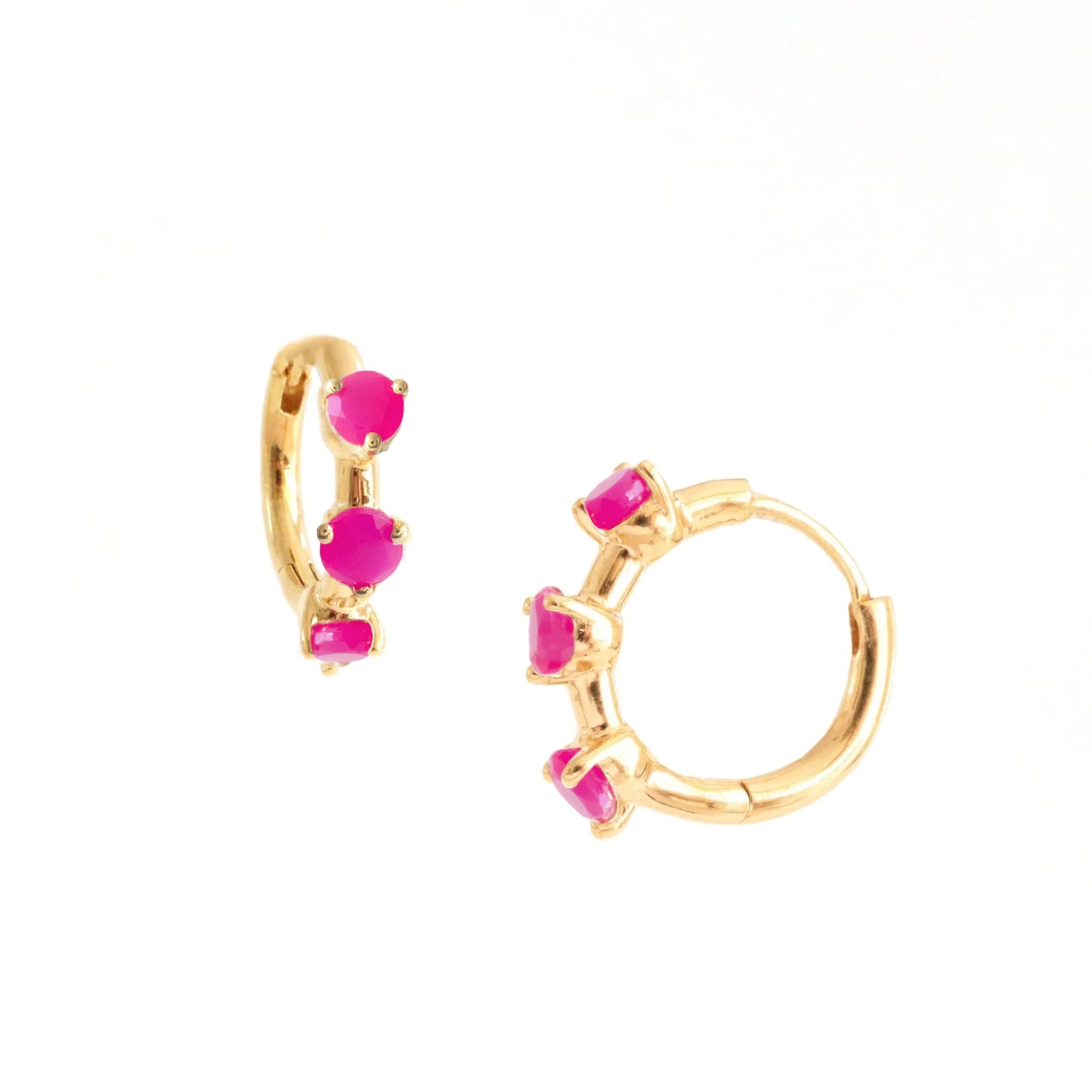 SCATTERED LOVE HUGGIE HOOPS - HOT PINK CHALCEDONY - SO PRETTY CARA COTTER