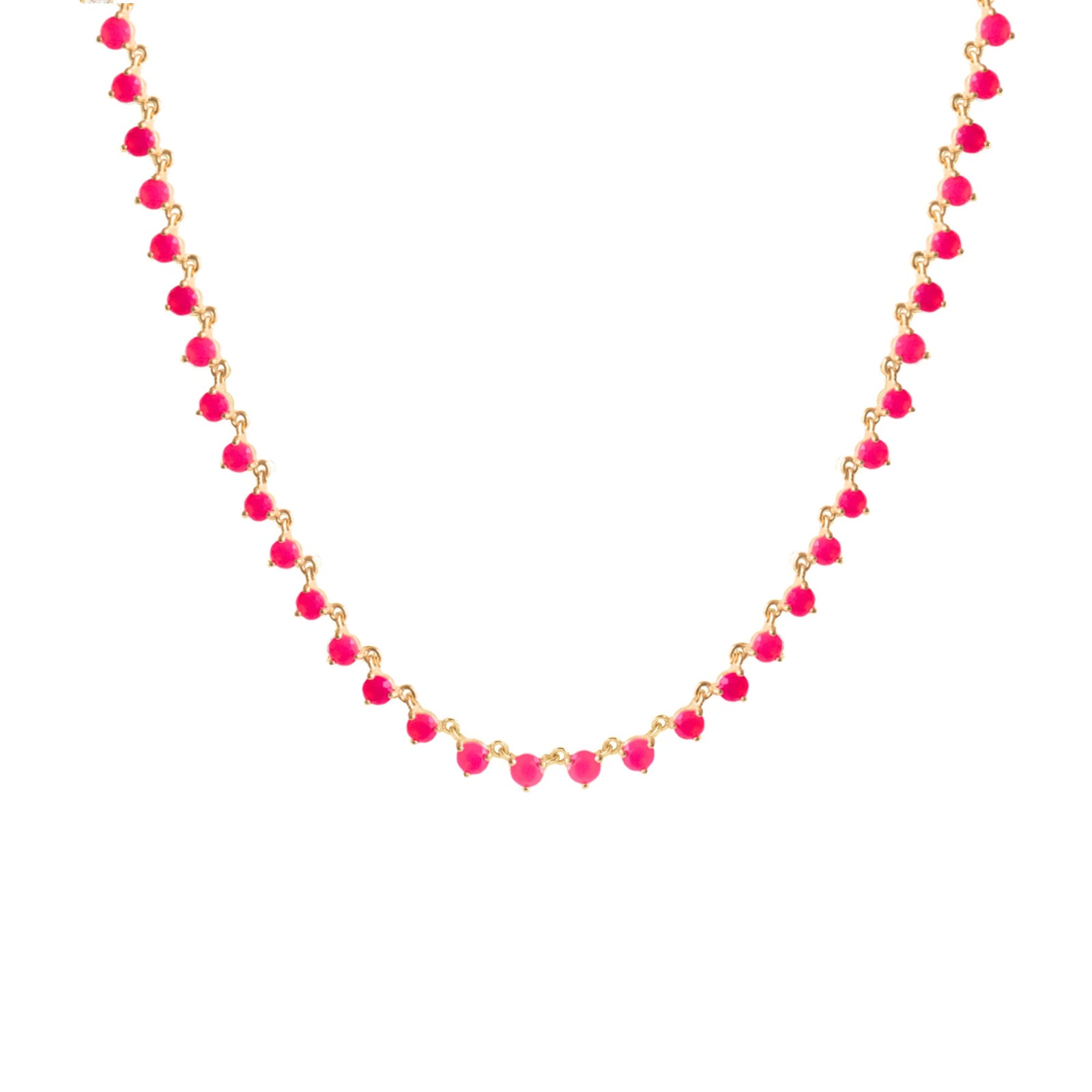SCATTERED LOVE TENNIS NECKLACE - HOT PINK CHALCEDONY - SO PRETTY CARA COTTER