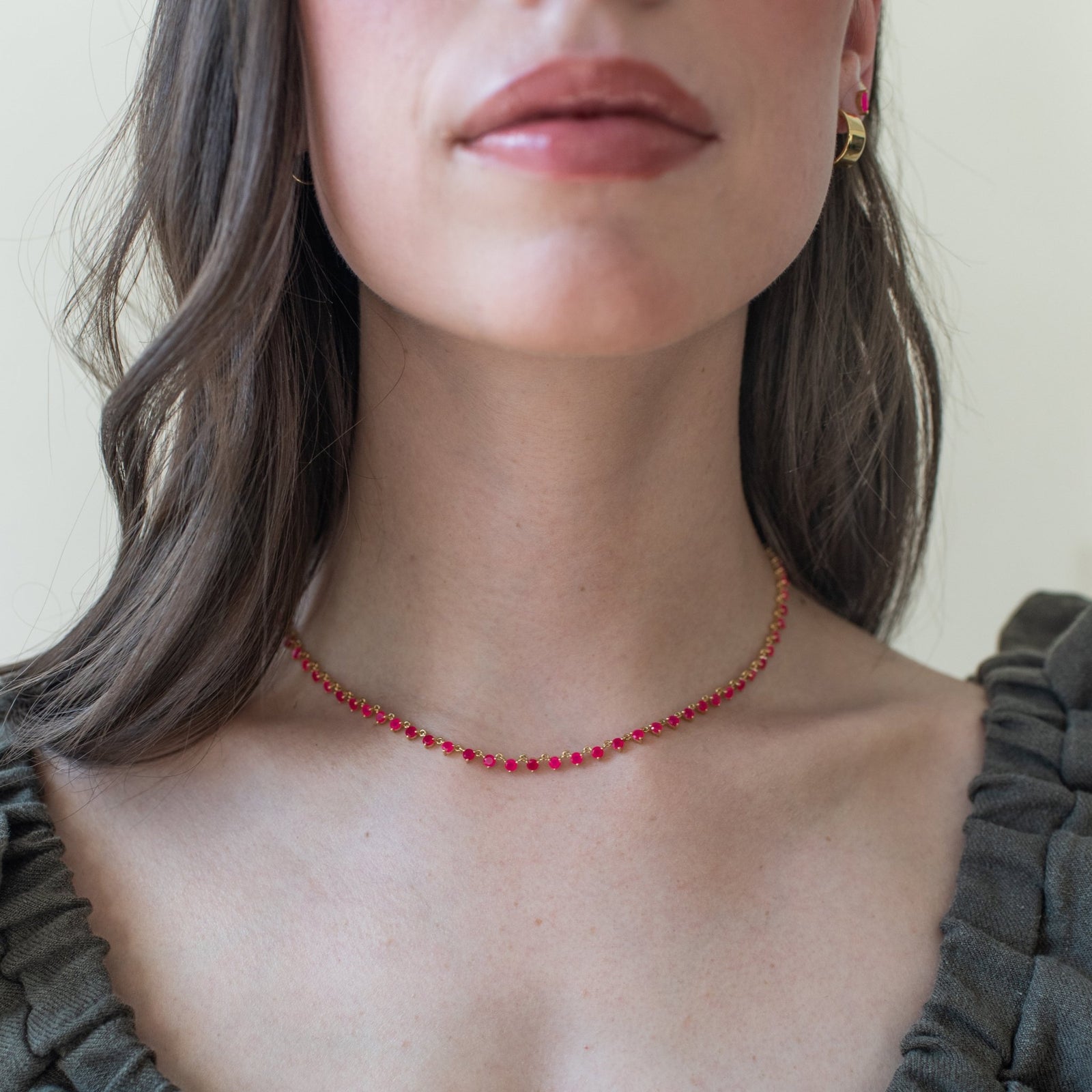 SCATTERED LOVE TENNIS NECKLACE - HOT PINK CHALCEDONY - SO PRETTY CARA COTTER