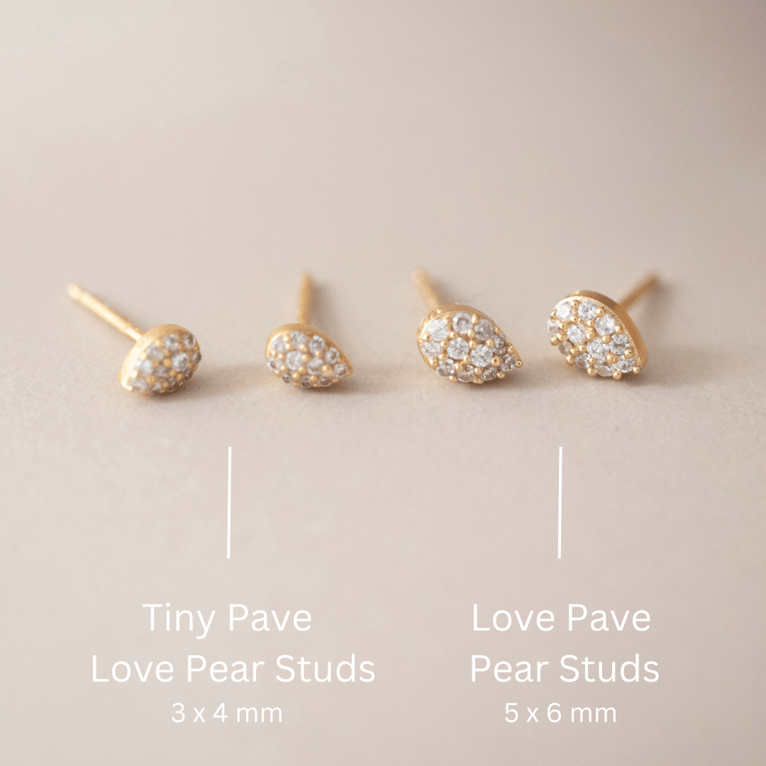 TINY LOVE PAVE PEAR STUDS - CUBIC ZIRCONIA &amp; GOLD - SO PRETTY CARA COTTER