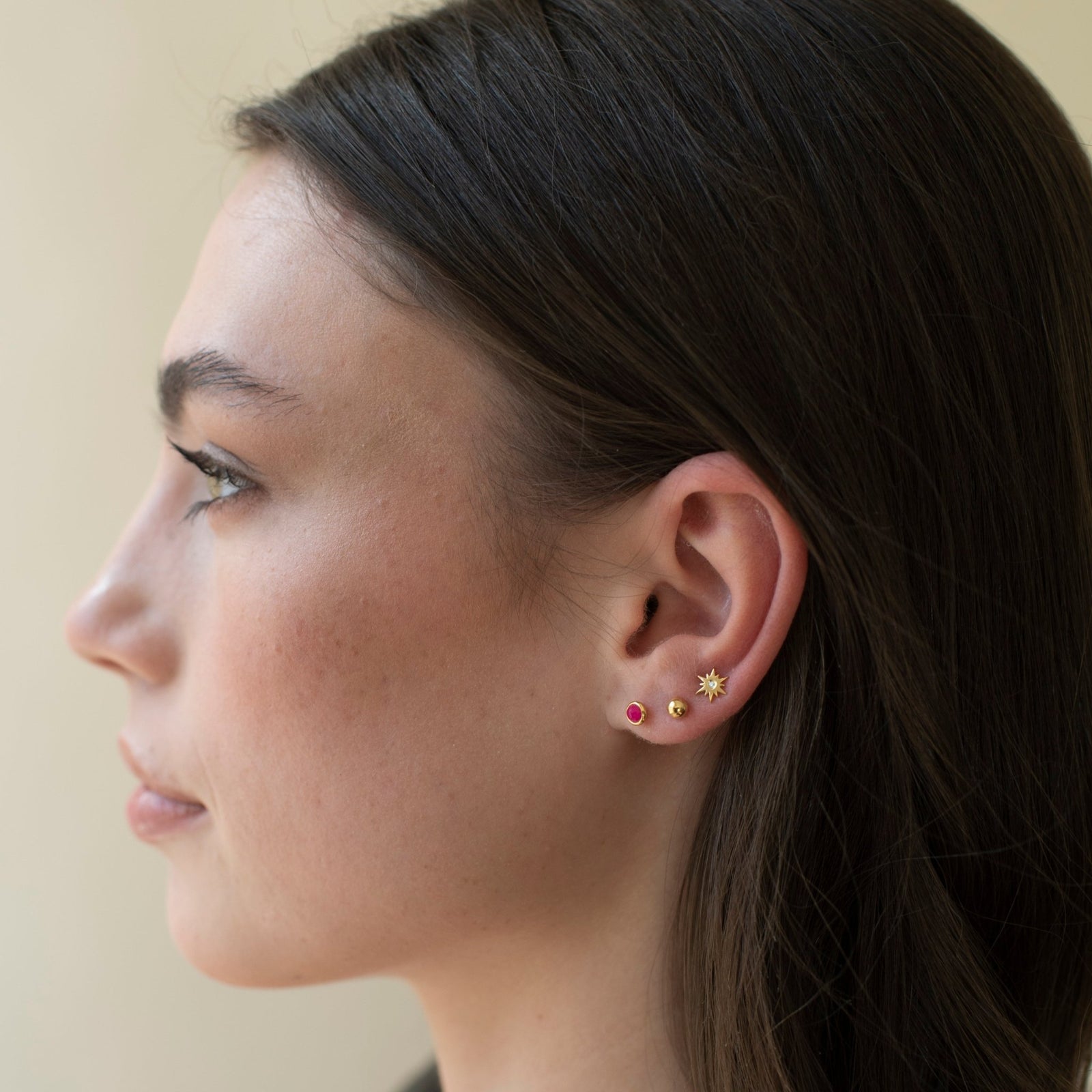 TINY PROTECT STUD EARRINGS - HOT PINK CHALCEDONY & GOLD - SO PRETTY CARA COTTER