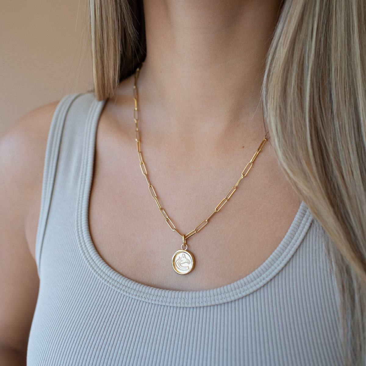 Vancouver Canucks Wax Seal Oval Link Pendant Necklace - SO PRETTY CARA COTTER