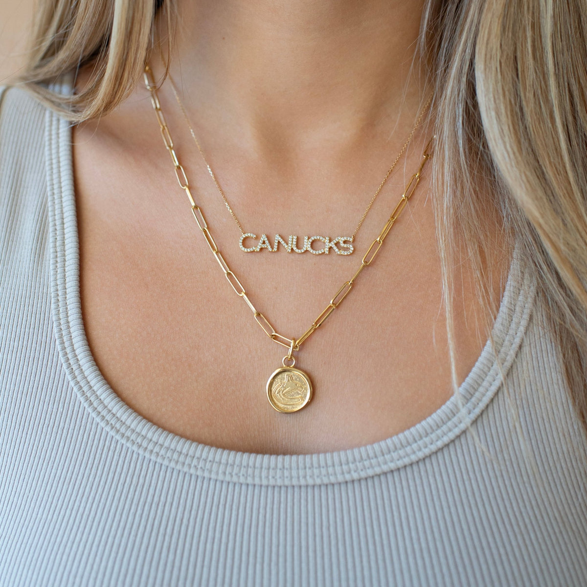 Vancouver Canucks Wax Seal Oval Link Pendant Necklace - SO PRETTY CARA COTTER
