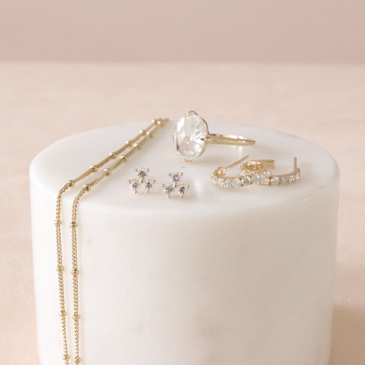 14K SOLID GOLD - TINY TRIO LOVE STUDS - CUBIC ZIRCONIA - SO PRETTY CARA COTTER