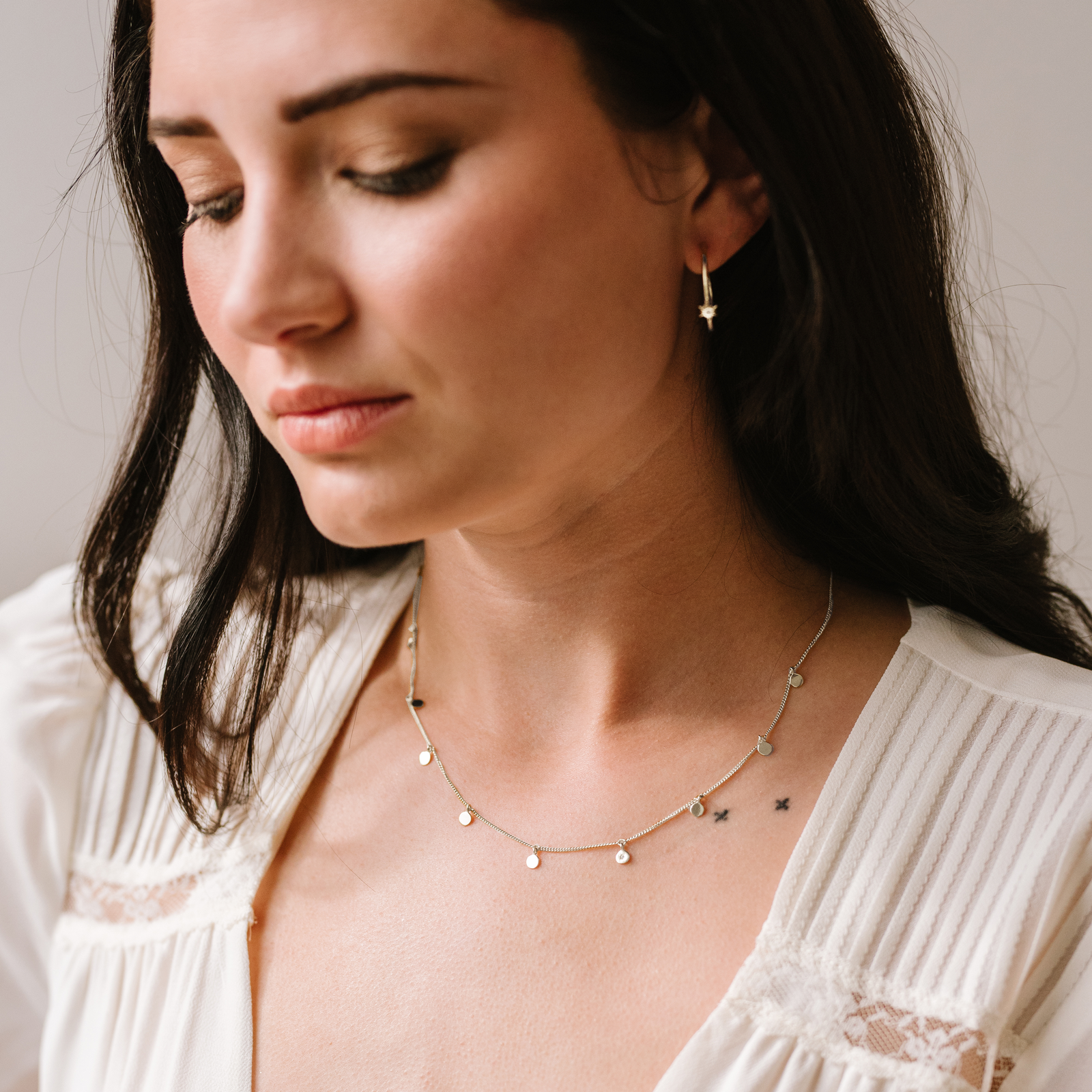 DAINTY POISE DISK NECKLACE - CUBIC ZIRCONIA & SILVER - SO PRETTY CARA COTTER