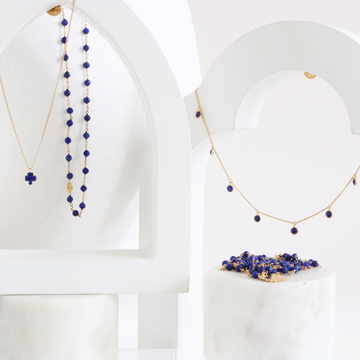 ICONIC LONG BEADED NECKLACE - LAPIS &amp; GOLD 34&quot;