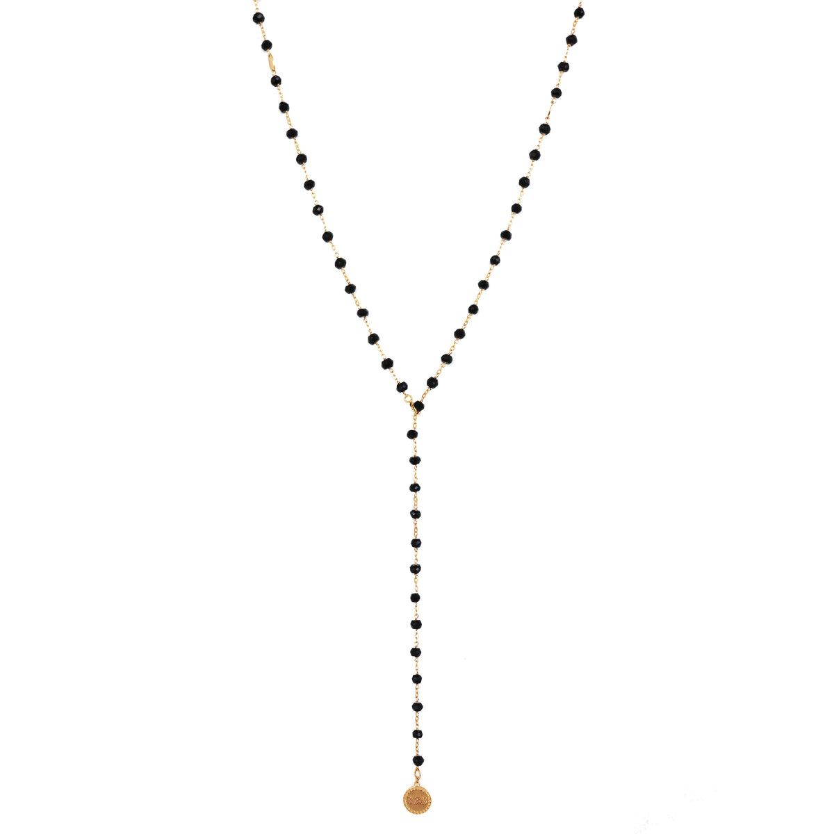 ICONIC LONG BEADED NECKLACE - BLACK ONYX &amp; GOLD 34&quot;