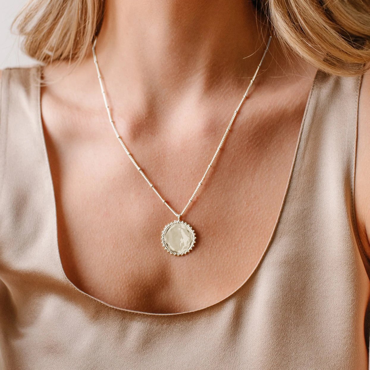BELIEVE SOLEIL COIN PENDANT NECKLACE - SILVER - SO PRETTY CARA COTTER