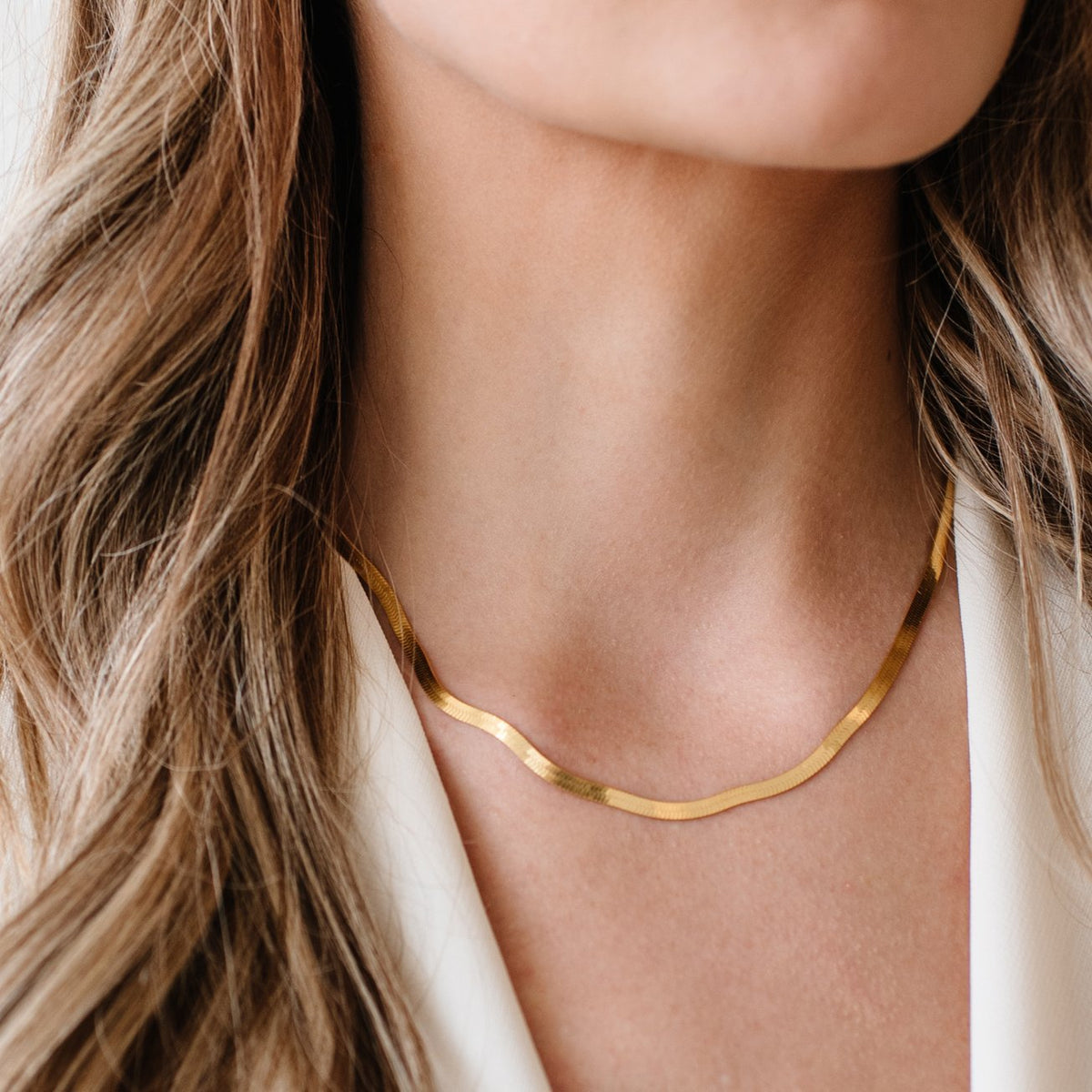 CHARMING HERRINGBONE CHAIN 14-16.5 &quot; NECKLACE GOLD - SO PRETTY CARA COTTER