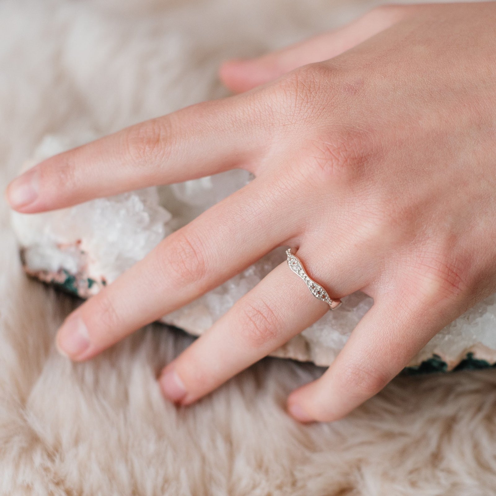 COMPASSION BAND RING - WHITE TOPAZ & SILVER - SO PRETTY CARA COTTER