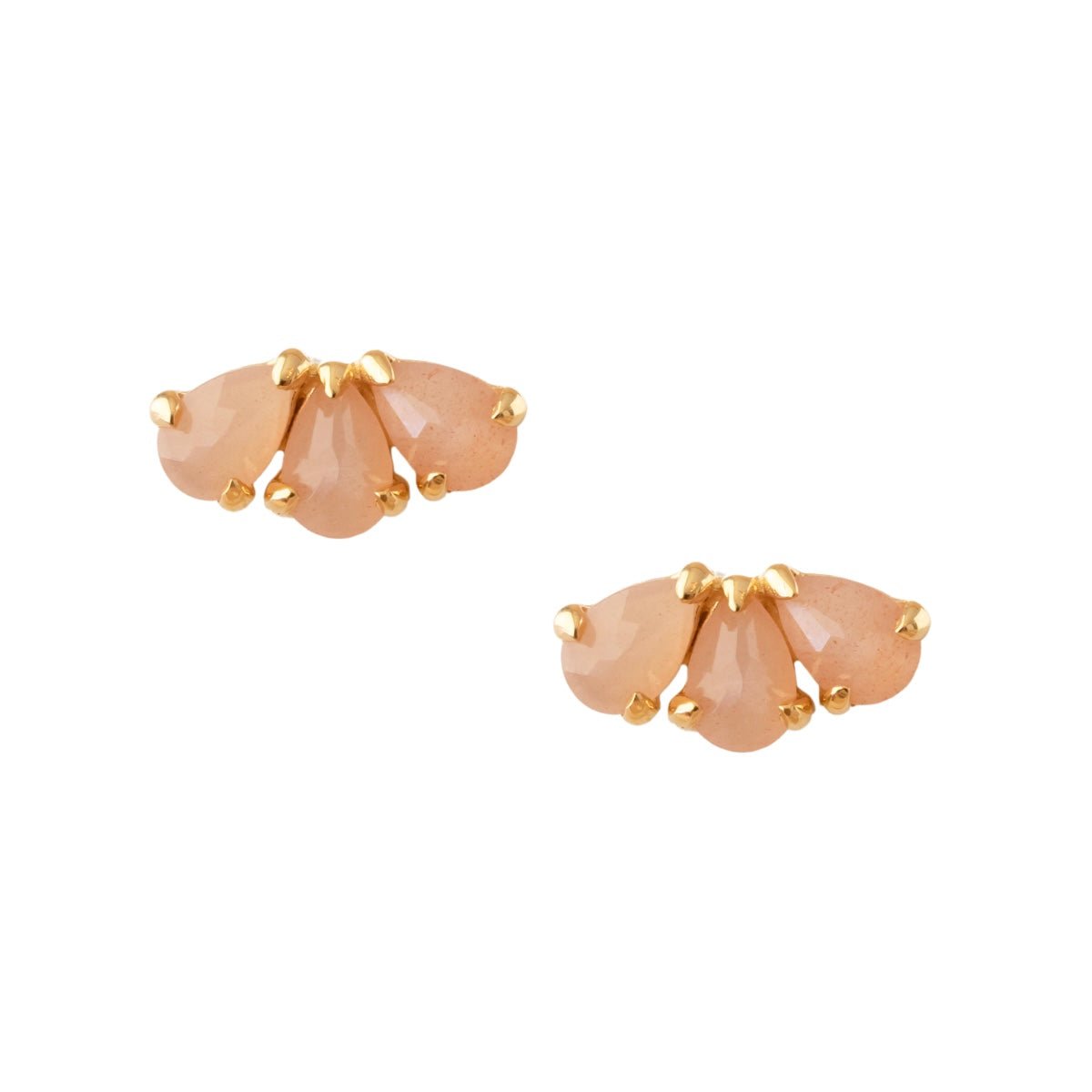 DAINTY HARMONY FAN STUDS - PEACH MOONSTONE & GOLD - SO PRETTY CARA COTTER