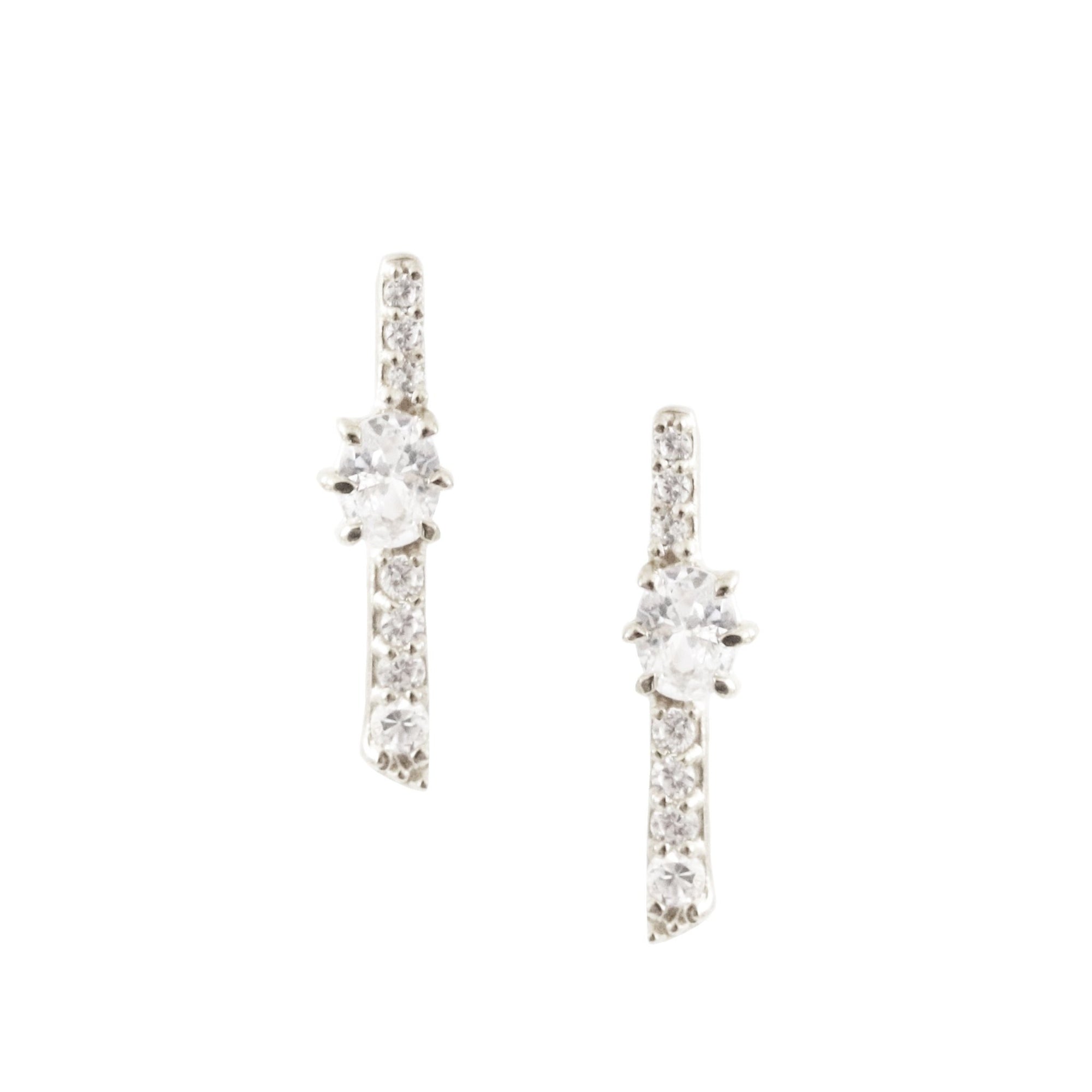 DAINTY KIND OVAL BAR STUDS - CUBIC ZIRCONIA & SILVER - SO PRETTY CARA COTTER