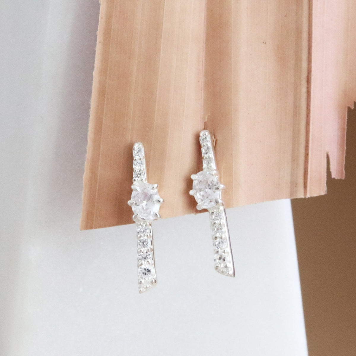 DAINTY KIND OVAL BAR STUDS - CUBIC ZIRCONIA &amp; SILVER - SO PRETTY CARA COTTER