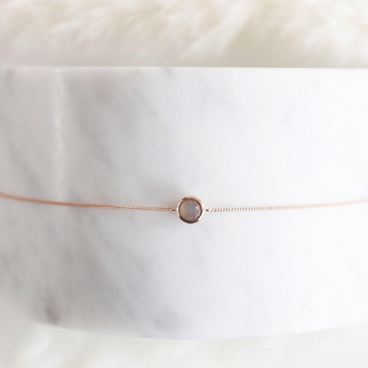 DAINTY LEGACY BRACELET - GREY MOONSTONE &amp; ROSE GOLD - SO PRETTY CARA COTTER