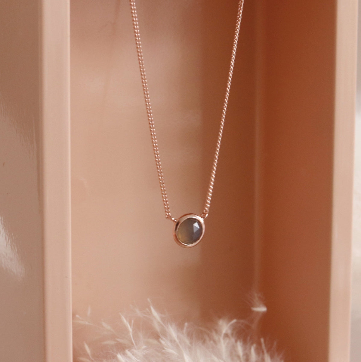 DAINTY LEGACY NECKLACE - GREY MOONSTONE &amp; ROSE GOLD - SO PRETTY CARA COTTER