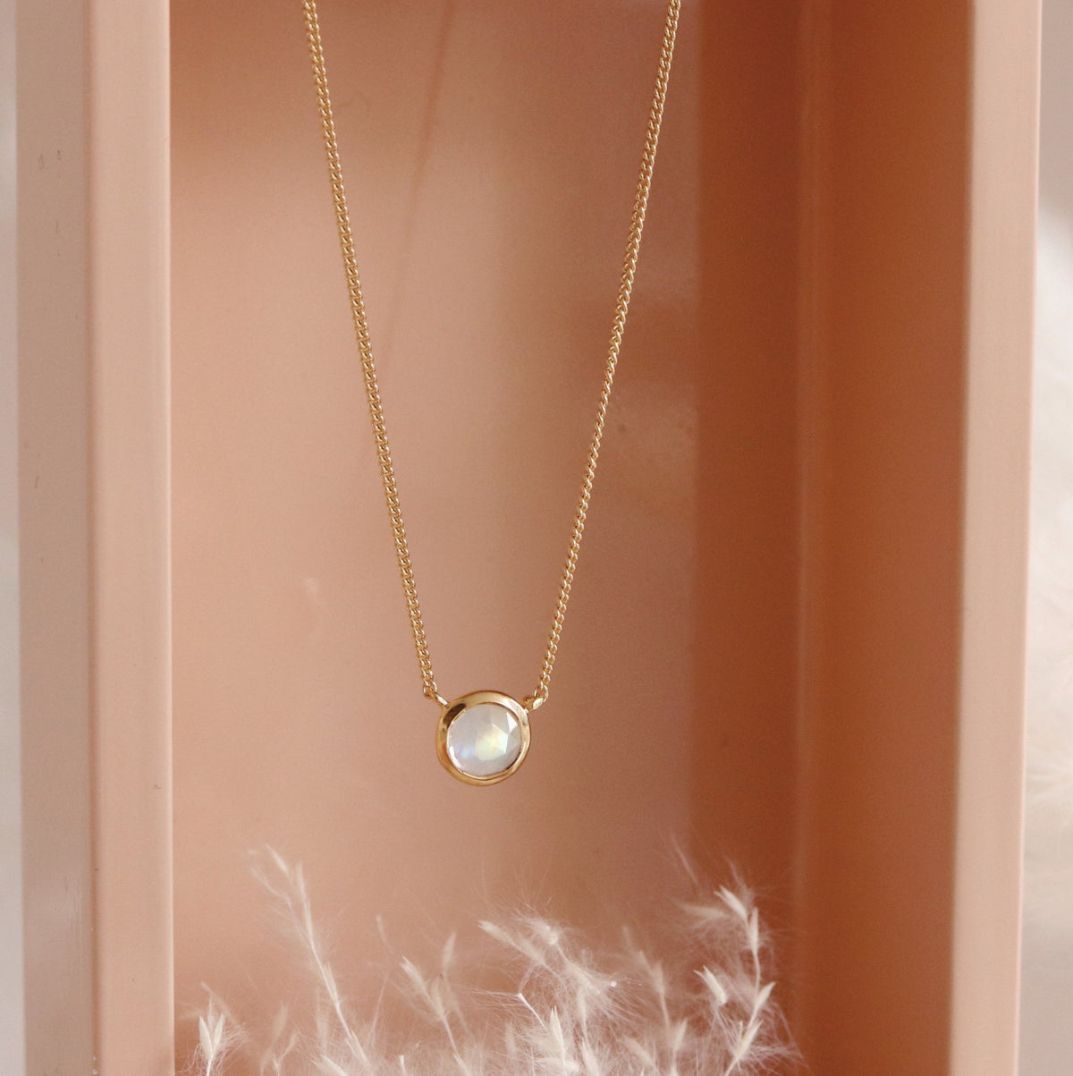 DAINTY LEGACY NECKLACE - RAINBOW MOONSTONE &amp; GOLD - SO PRETTY CARA COTTER
